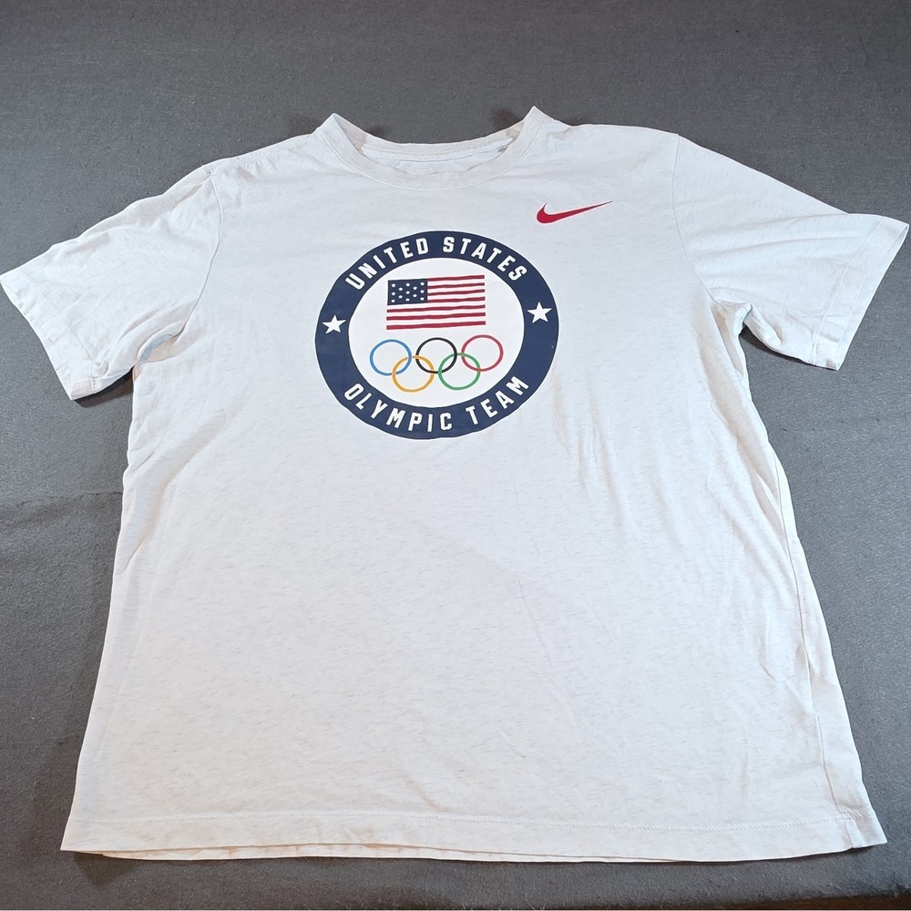 Nike Men's White Dri-FIT USA Olympic Team Graphic Logo Crew Neck T-Shirt L